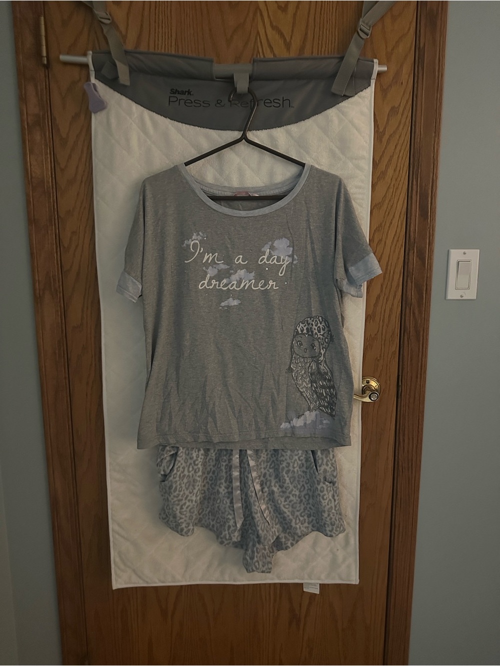 La Vie En Rose Gray Short Sleeve Top & Leopard-Print Shorts Pajama Set